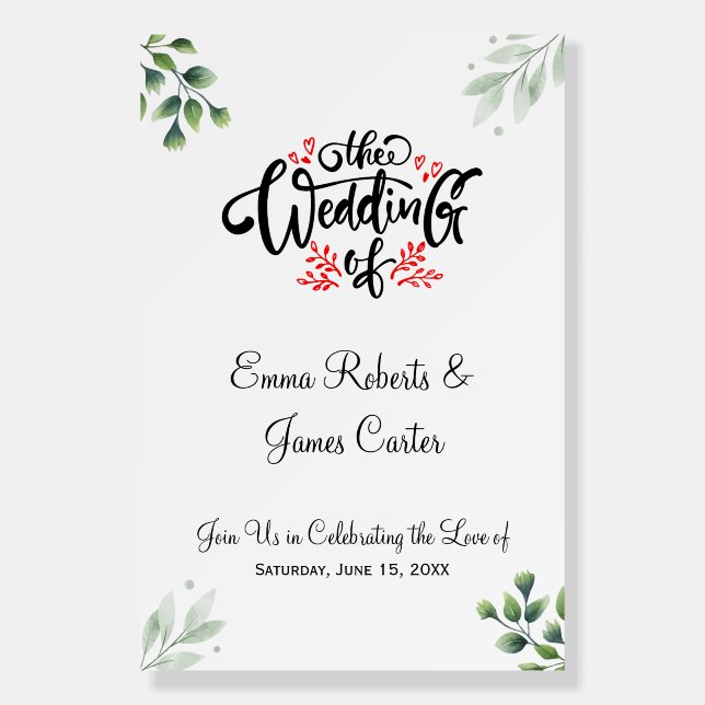 Greenery Minimal Wedding Welcome Sign (Front)