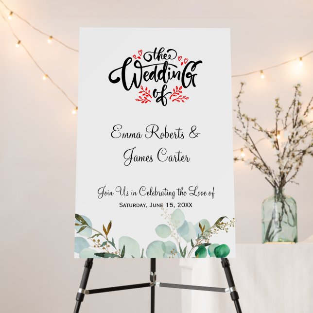 Greenery Minimal Wedding Welcome Sign (In Situ (Stand))