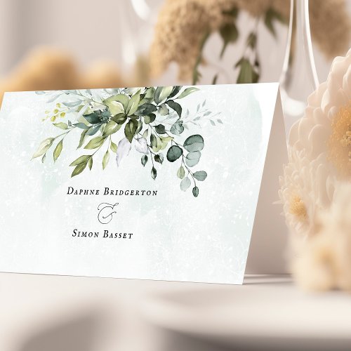 Greenery Minimalist Boho Wedding Folded Place Card
