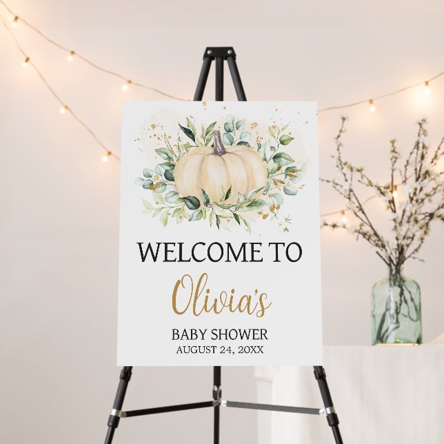 Greenery Minimalist Pumpkin Welcome Sign (In Situ (Stand))