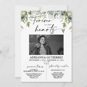Greenery Minimalist Script Photo Funeral Memorial Invitation