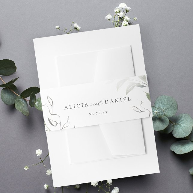 Greenery minimalist script wedding invitation belly band (Creator Uploaded)