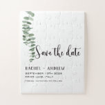 Greenery & minimalist Wedding save the date card Jigsaw Puzzle<br><div class="desc">Introducing my Romantic Minimalist Save the Date Card – a delicate and timeless announcement that beautifully captures the essence of love,  with Eucalyptus decoration. Crafted with a minimalist design and romantic undertones,  this card is the perfect prelude to your special day.</div>