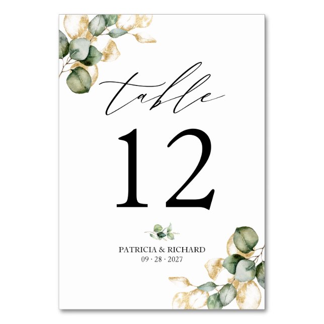 Greenery Minimalist Wedding Table Number (Front)