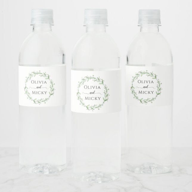 Greenery Minimalist Wedding Water Bottle Labels  (Bottles)