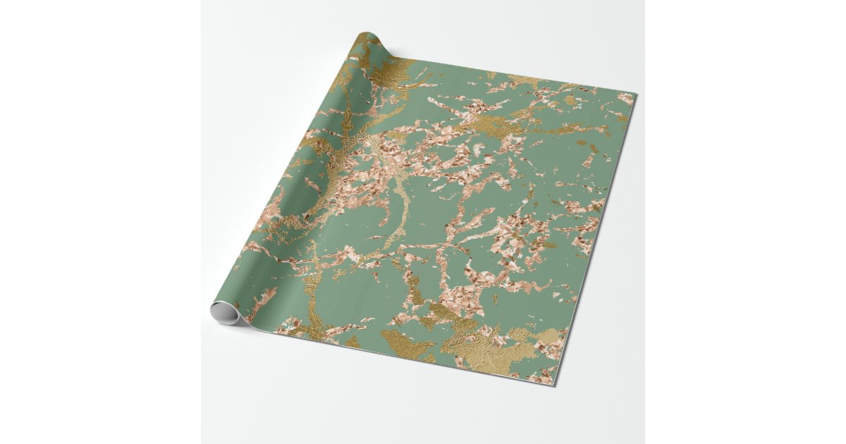 Elegant Marble, Copper Sage Mint Green Rose Gold Wrapping Paper