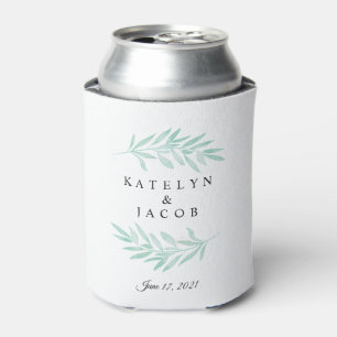 Greenery Mint Watercolor Wedding Custom Can Cooler