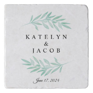Greenery Mint Watercolor Wedding Custom Gift Trivet