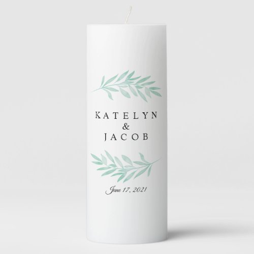 Greenery Mint Watercolor Wedding Custom Pillar Candle