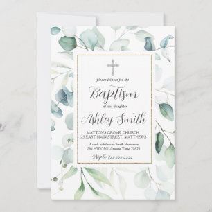 Greenery Modern Baptism Invitation
