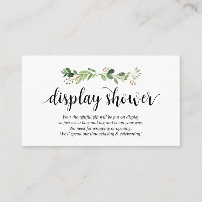 Greenery, Modern Black Script, Display Shower Enclosure Card (Front)