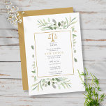 Greenery Modern Gold Law School Graduation Invitation