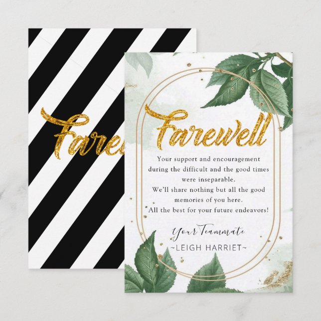 Greenery Modern Goodbye coworker farewell card (Front/Back)