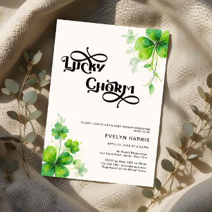 Greenery Modern Lucky Charm Baby Shower Invitation