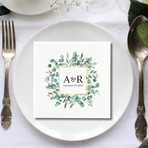 Greenery Modern Monogram Minimalist Wedding Napkins