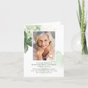 Greenery Modern Photo Funeral Sympathy Folded Letterpress Thank You Card