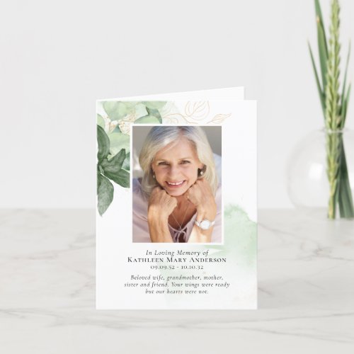 Greenery Modern Photo Funeral Sympathy Folded Thank You Card