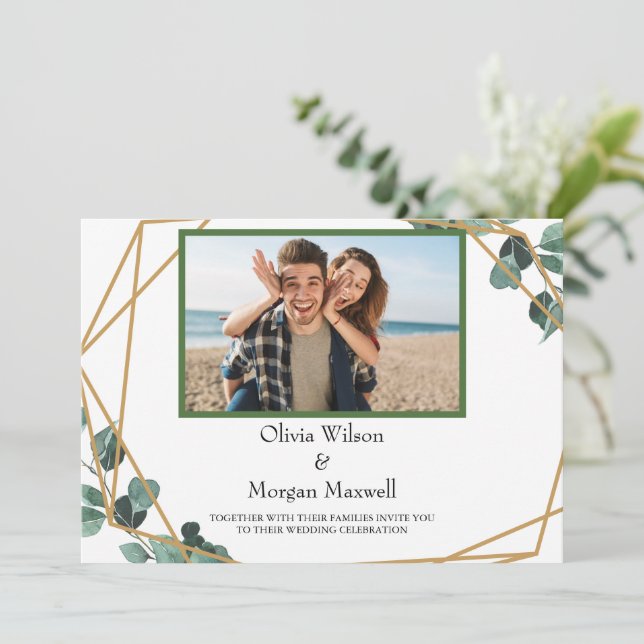 Greenery Modern Photo Save The Date Invitation (Standing Front)