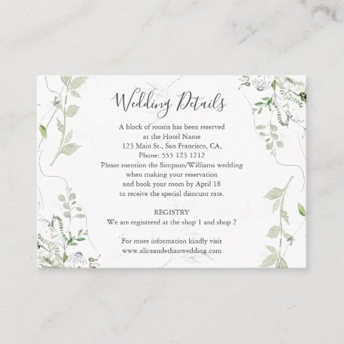 Greenery Modern Weddings Details Enclosure Card