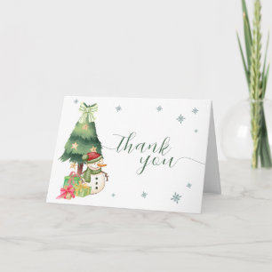 Greenery Modern Winter Snowman Baby Shower Letterpress Thank You Card