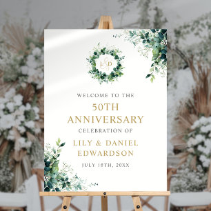 Greenery Monogram 50th Anniversary Welcome Sign