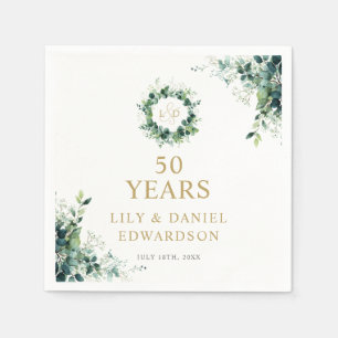 Greenery Monogram 50th Anniversary Welcome Sign Napkins
