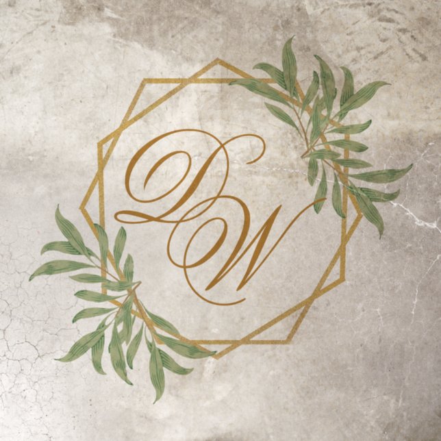 Greenery Monogram Botanical Geometric Wedding Floor Decals (Insitu)