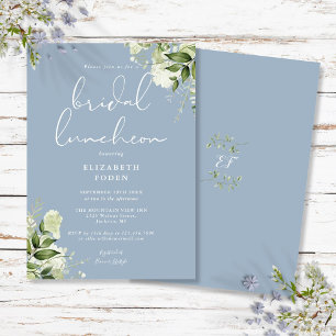 Greenery Monogram Dusty Blue Bridal Luncheon Invitation