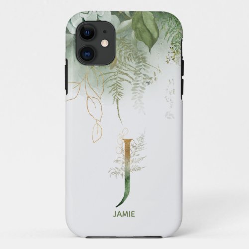 Greenery Monogram Letter J Case_Mate iPhone Case