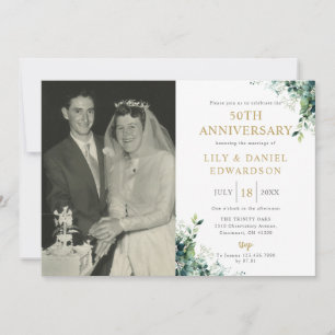 Greenery Monogram Photo 50th Wedding Anniversary Invitation