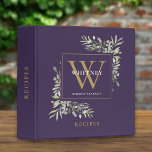 Greenery Monogram Purple And Gold Recipe 3 Ring Binder<br><div class="desc">Botanical watercolor greenery purple and gold monogram name recipe binder. Personalize with your initial and name to create a beautiful,  elegant binder that is unique to you. Perfect for home and business use. Designed by Thisisnotme©</div>