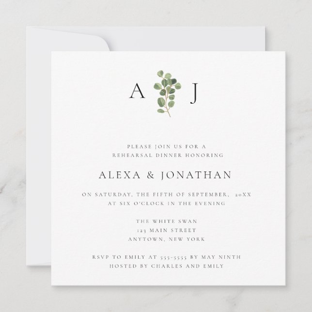 Greenery Monogram Rehearsal Dinner Invitation (Front)