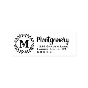 Greenery Monogram Rustic Country Return Address Rubber Stamp