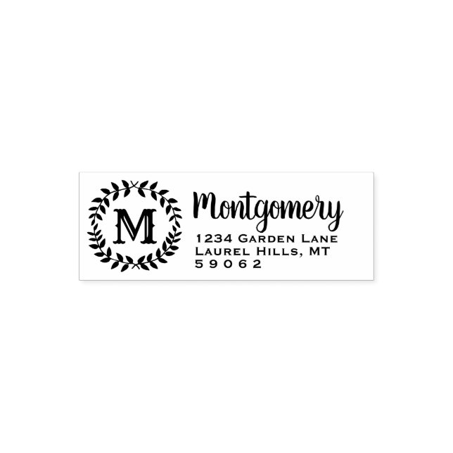 Greenery Monogram Rustic Country Return Address Self-inking Stamp (Design)