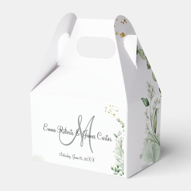 Greenery Monogram Wedding Favor Boxes (Front Side)