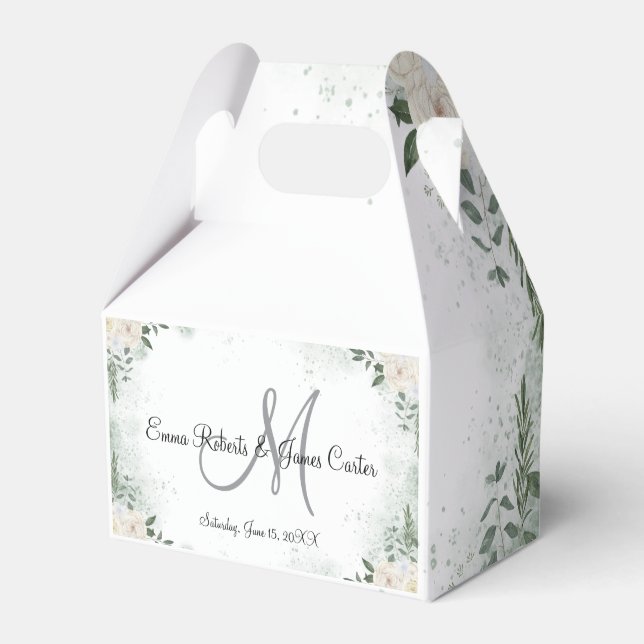 Greenery Monogram Wedding Favor Boxes (Front Side)