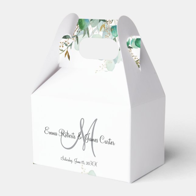Greenery Monogram Wedding Favor Boxes (Front Side)