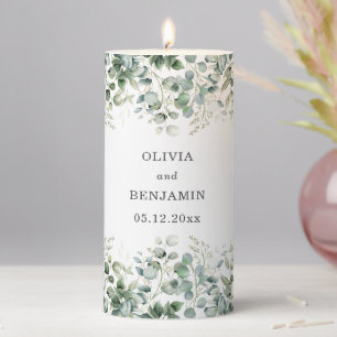 Greenery   Monogram Wedding Pillar Candle