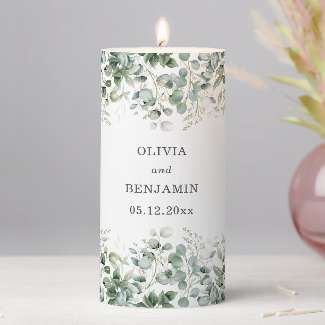Greenery | Monogram Wedding Pillar Candle (In Situ)