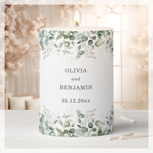 Greenery  Monogram Wedding Pillar Candle