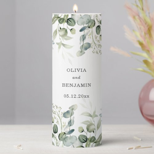 Greenery  Monogram Wedding Pillar Candle