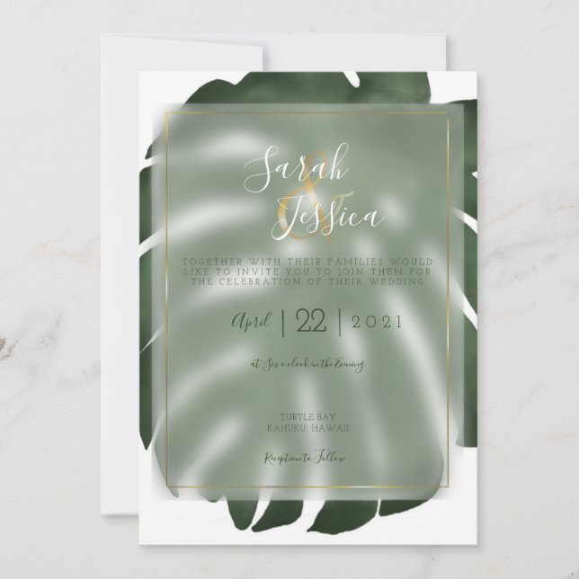 Greenery Monstera Tropical Water Color Invitation (Front)