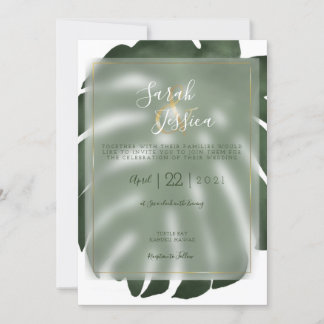 Greenery Monstera Tropical Water Color Invitation