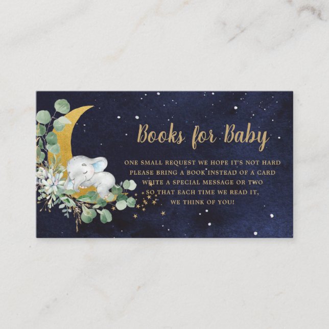 Greenery Moon Cute Elephant Books for Baby Boy Enclosure Card (Front)