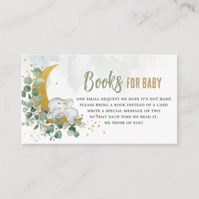 Greenery Moon Cute Elephant Books for Baby Neutral Enclosure Card (Front)