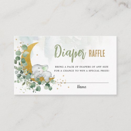 Greenery Moon Cute Elephant Neutral Diaper Raffle  Enclosure Card