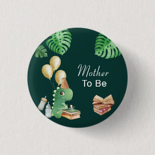 Greenery Mother To Be Dino Storybook Baby Shower Button