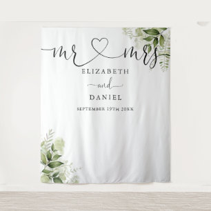 Greenery Mr Mrs Script Wedding Photo Backdrop