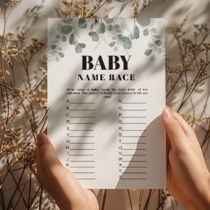 Greenery Name Race Printable Baby Shower Game Invitation