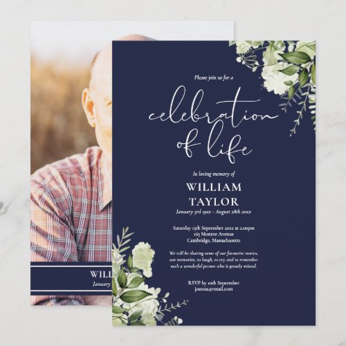 Greenery Navy Blue Celebration of Life Photo